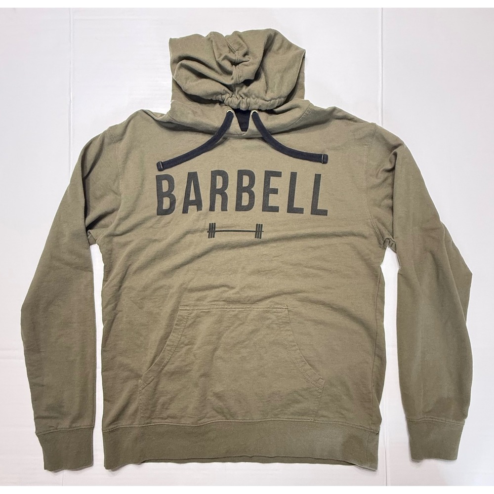 Barbell Apparel Mens Medium Olive Green Graphic‎ Pullover Hoodie Sweatshirt Gym